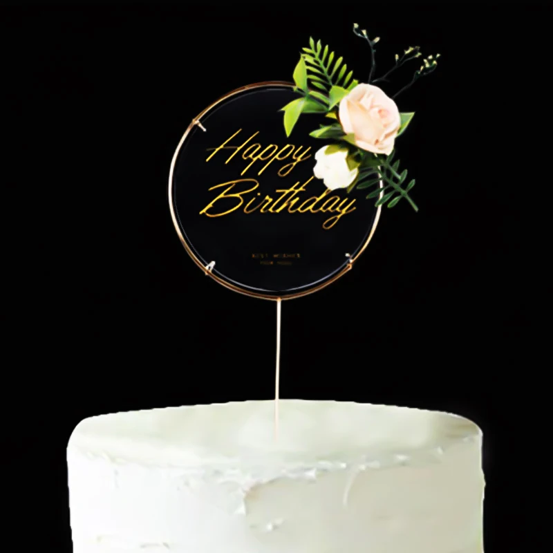 

1Pc Happy birthday Cake topper Round square Acrylic flags Baking Kids Adult birth day parties decoration Transparent Caketopper