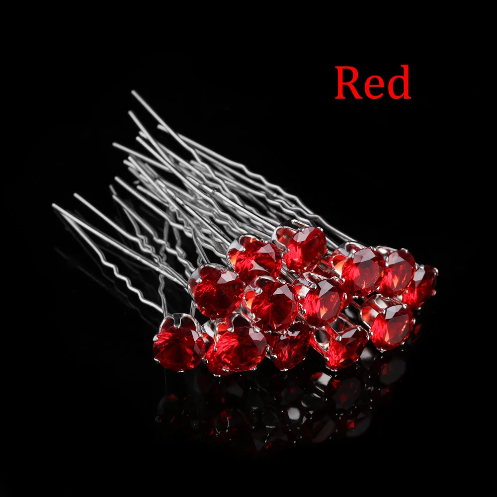 20 шт./лот, новейший специальный дизайн из горного хрусталя, заколки для волос с бабочкой, женские свадебные украшения для волос, хороший подарок - Окраска металла: Red