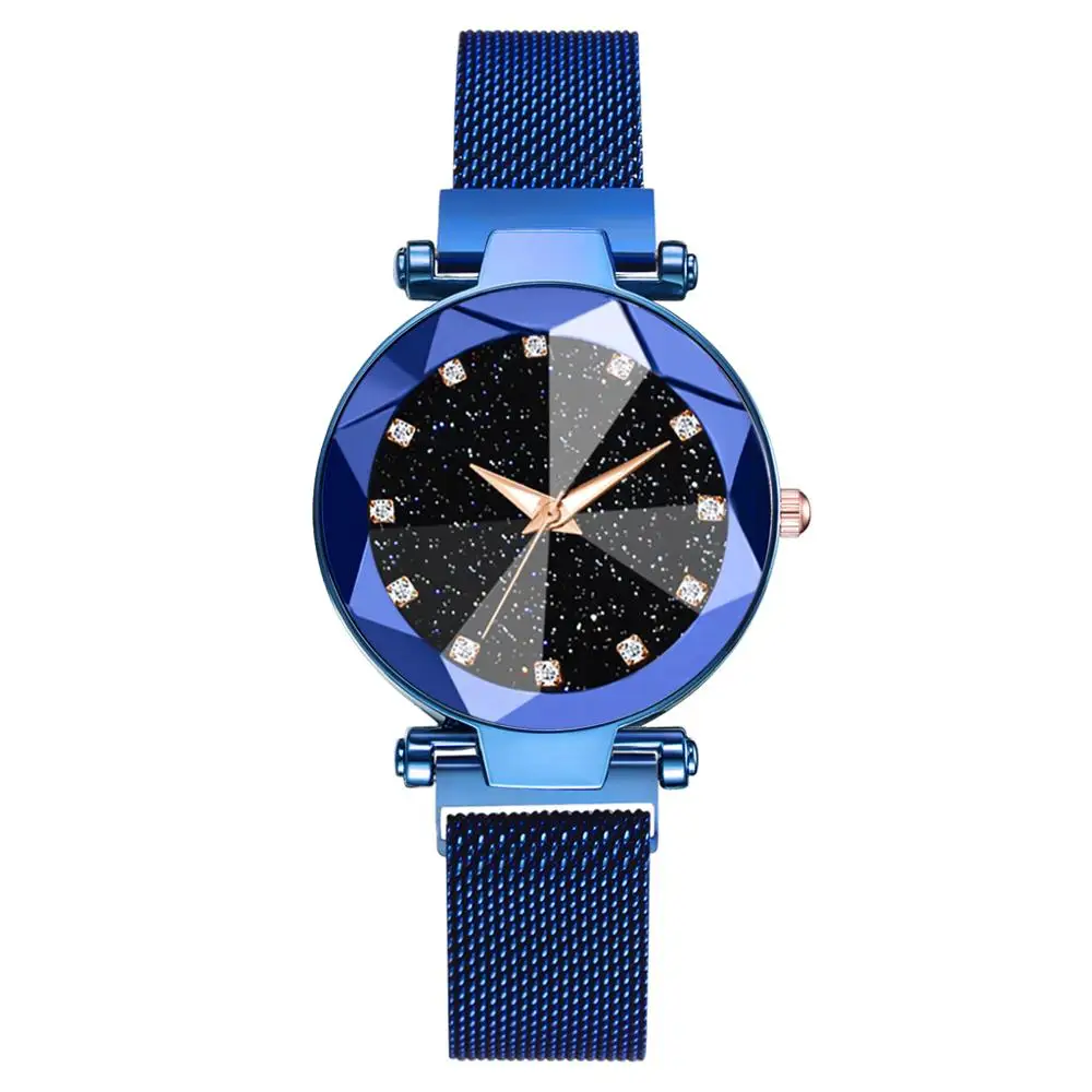 3266 Blue Роскошные часы звездного неба из нержавеющей стали с сетчатым браслетом для женщин, Кристальные Аналоговые кварцевые наручные часы, женские спортивные часы - Цвет: 3266 Blue