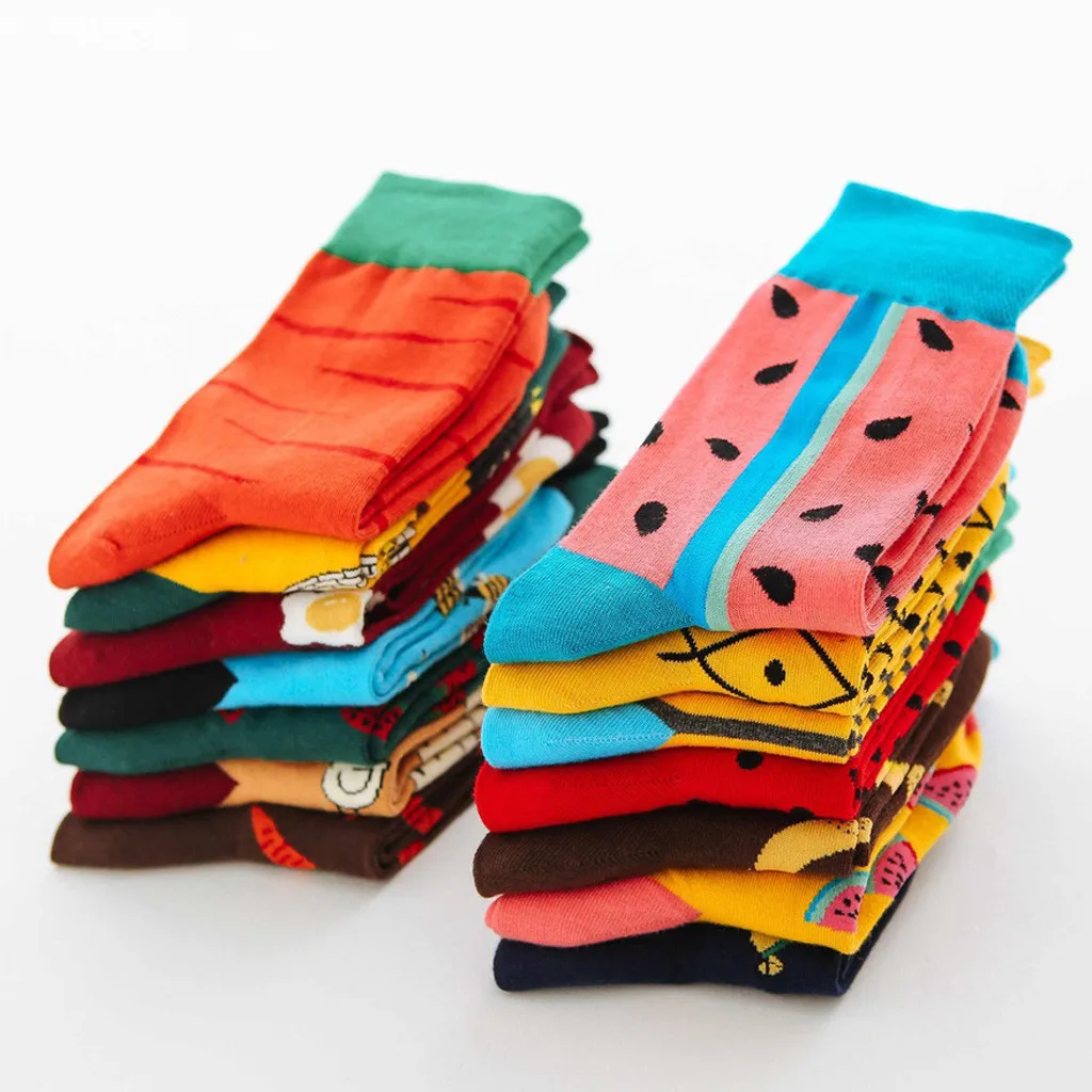Feitong/забавные женские носки для девочек в стиле пэчворк с фруктовым принтом; модные эластичные хлопковые уличные носки без пятки средней длины в стиле Харадзюку; носки женски
