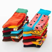 Feitong/забавные женские носки для девочек в стиле пэчворк с фруктовым принтом; модные эластичные хлопковые уличные носки без пятки средней длины в стиле Харадзюку; носки женски