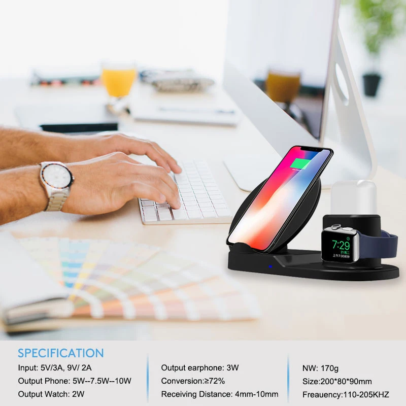 Быстрое беспроводное зарядное устройство Qi 3 в 1 для iPhone X 8 plus Samsung зарядная док