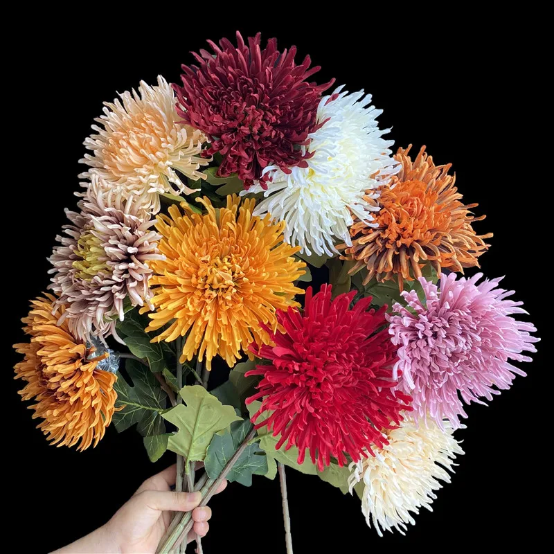 7Pcs Fake Single Stem Melampodium 27.95" Length Simulation Oversize Emperor Chrysanthemum for Wedding Home Artificial Flowers | Дом и сад