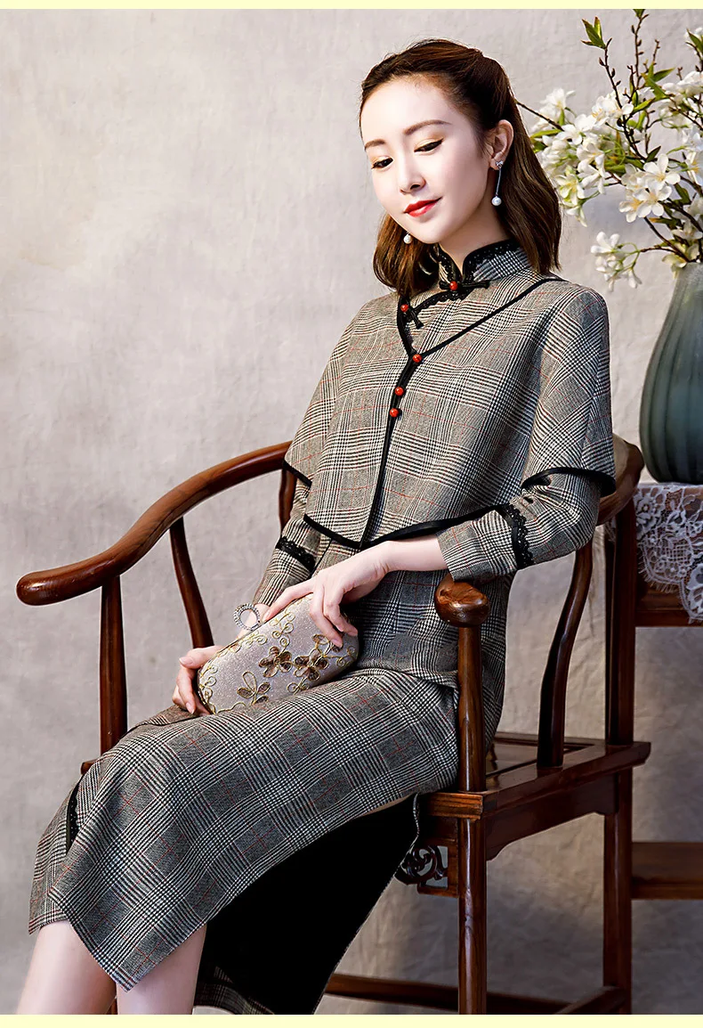Шанхай история осень зима китайское традиционное платье длинное Cheongsam женское винтажное vestido элегантное Qipao с шалью