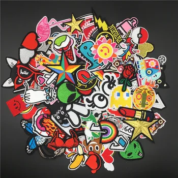 

50pcs/lot Mixed Random Cute Hippe Patches Stripes for Clothing Embroidered Iron On Badge DIY Appliques Kids T-shirt Decoration