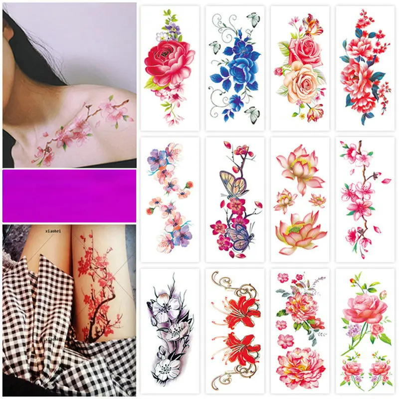 

5pcs Flower Tattoo Stickers Lady Flower Rose Peony Plum Blossom Tattoo Stickers Tattoo Stickers Waterproof And Durable