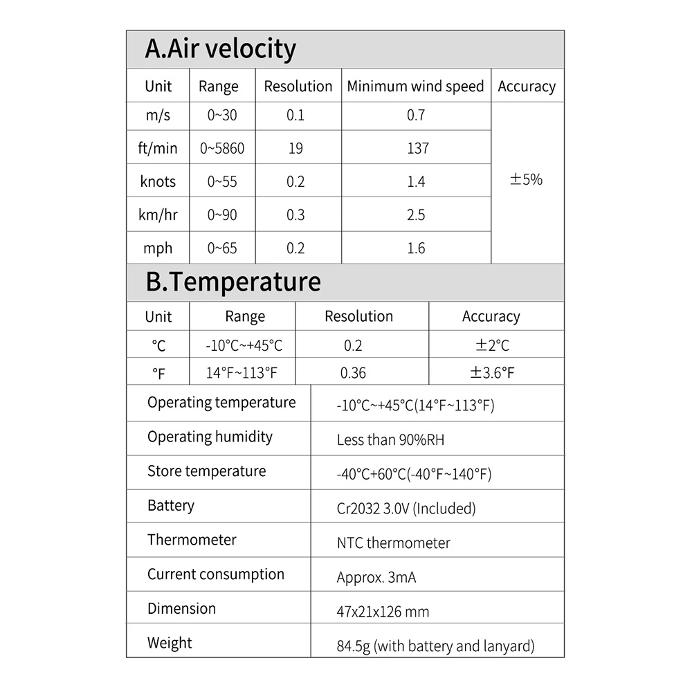 Anemometer Portable Anemometro NTC Thermometer WT816A Wind Speed Gauge Meter Windmeter 30m/s LCD Digital Hand-held Anemometer