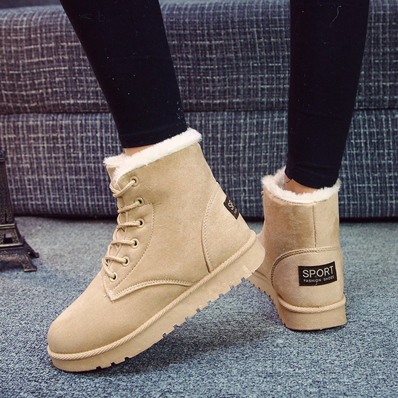 

Women Boots Winter Warm Snow Boots Women Botas Mujer Lace Up Fur Suede Ankle Boots Plush Insole Shoes woman