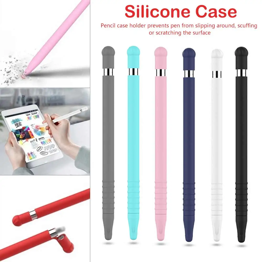 

Colorful Soft Silicone Compatible For Pencil Case Compatible For iPad Tablet Touch Pen Stylus Protective Sleeve Cover