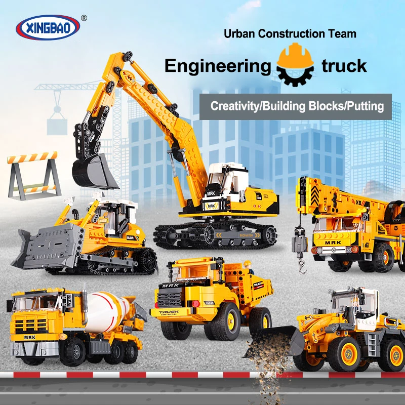 

Building Block Puzzle Engineering Vehicle Series Excavator Bulldozing Forklift Loader Inserting Small Particle Building Blocks