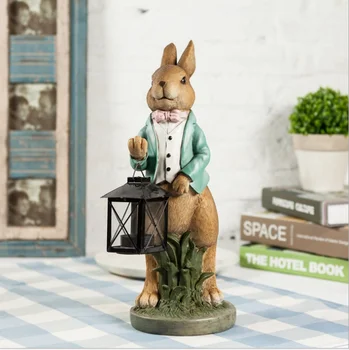 

1 PCS AMERICAN COUNTRY RETRO CREATIVE SOFT RESIN CRAFTS GIFTS ORNAMENTS RABBIT LANTERN CANDLESTICK LU714740
