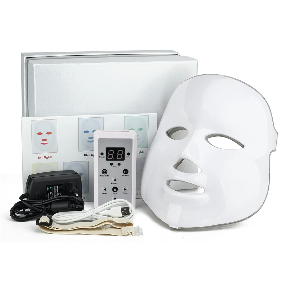 White Mask UK Plug 7 цветов светодиодный маска для шеи лица микротоковая светодиодный фотонная маска для удаления морщин и акне омоложение кожи лица Косметическая машина - Цвет: White Mask UK Plug