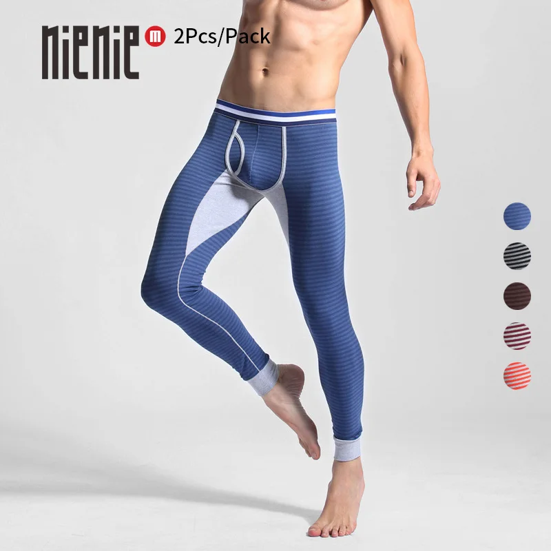 

New 2 Pcs / Pack Men's Long Johns Thermal Underwear Striped Warm Elastic Tights Leggings Winter Autumn Pants Bottoms