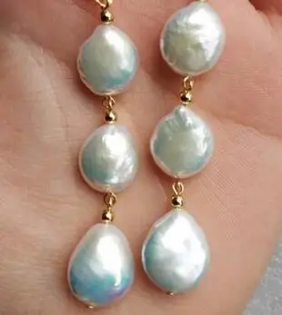 

noble jewelry 13-12mm AAA South Sea White Baroque Pearl Earrings