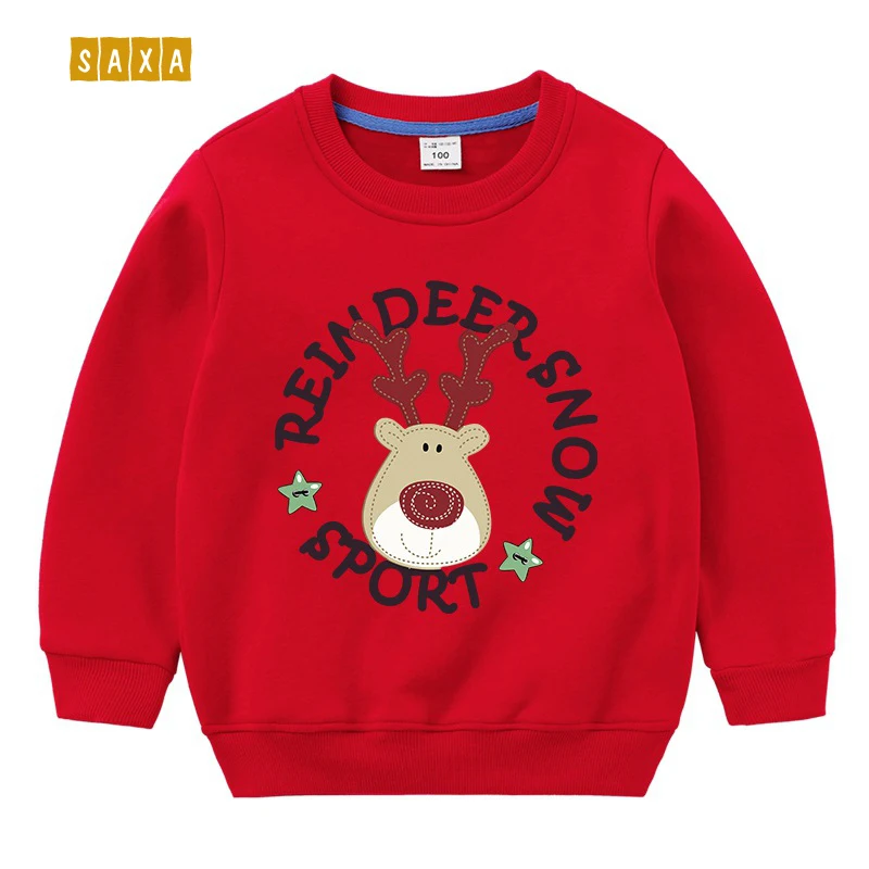 

Children's Sweatshirt Winter New 100% Cotton Children's Clothes Silver Fox Fleece Fabric Christmas Elk Boy and Girl Sweatshirt