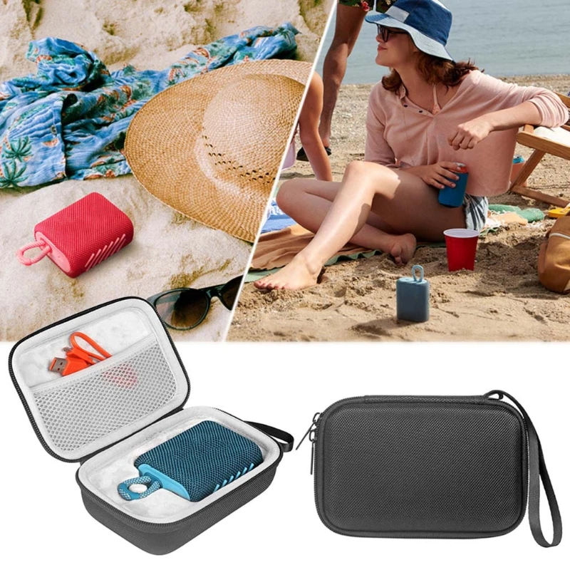 Étui De Protection Pour Enceinte JBL GO 3 - Coque Rigide EVA - Fermeture Éclair - Dimensions 14,2 X 10 X 5,1 Cm - Gris