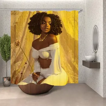 

Black Women Girl Black Sexy Afro African American Women Lady Hold Sunflower Shower Curtains