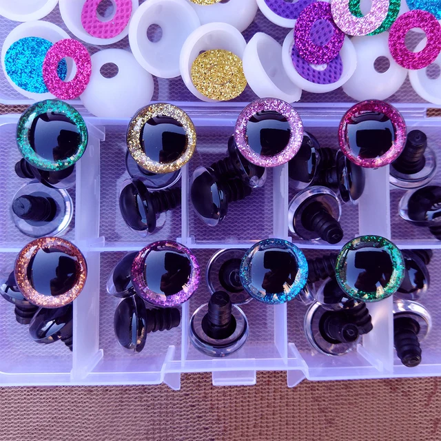 30 pcs/Box Clear 3d Glitter Safety Eyes For Toys Puppet Crochet Plastic Safety Toy Eyes Mix Size 9/10/12/14/16mm Amigurumi 4