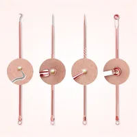 Rose Gold 4pcs/set Blackhead Comedone Acne Pimple Belmish Extractor Vacuum Blackhead Remover Tool Spoon for Face Skin Care Tool 3