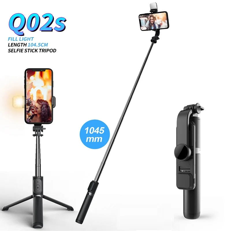 RUZSJ Q02s Wireless bluetooth selfie stick foldable mini tripod with fill light shutter remote control for IOS Android - ANKUX Tech Co., Ltd