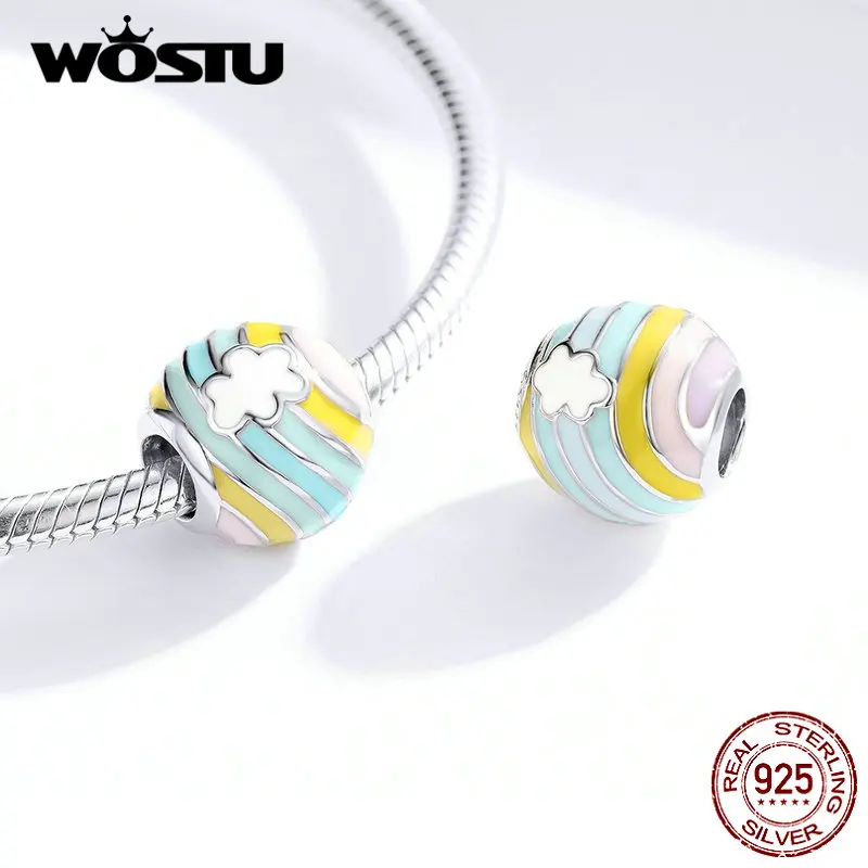 WOSTU Новое поступление 925 пробы Серебряный Солнечный Радужный Бисер Круглый Шарм Подходит браслет кулон ювелирные украшения подарок CTC111