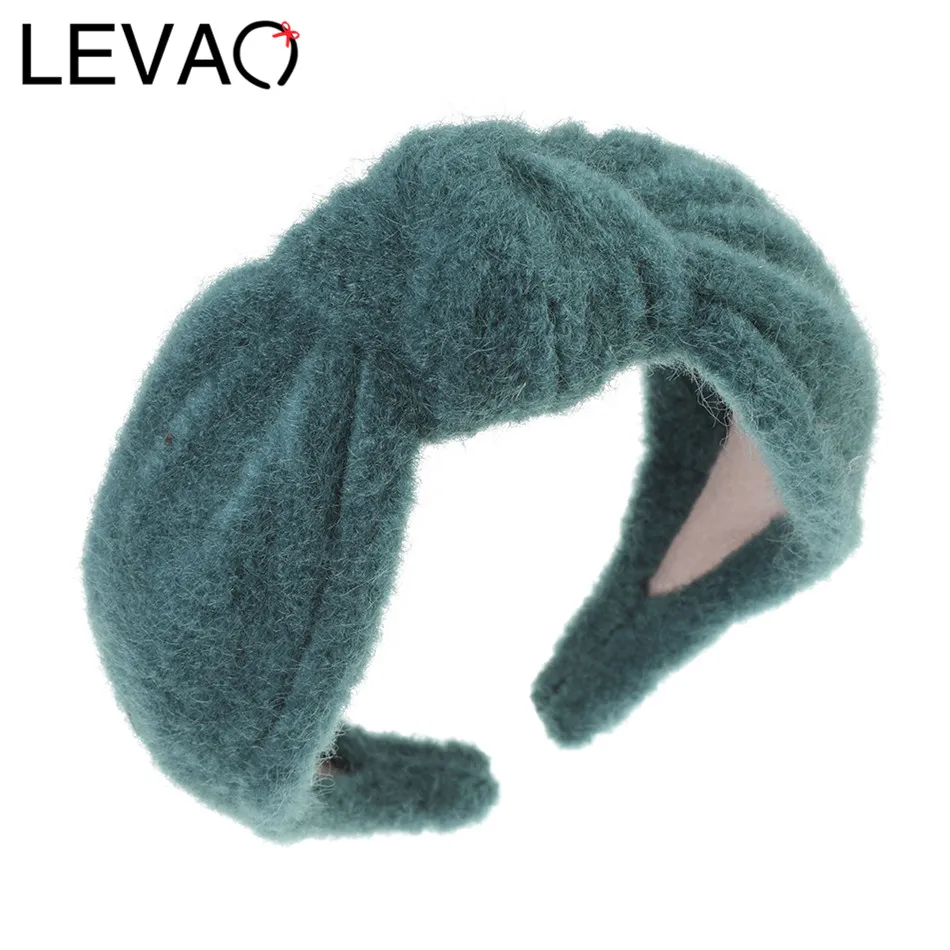 

LEVAO Woolen Hairband Top Knot Turban Vintage Style Head Hoop Mink Fur Winter Headband For Women Girls Solid Color Headdress