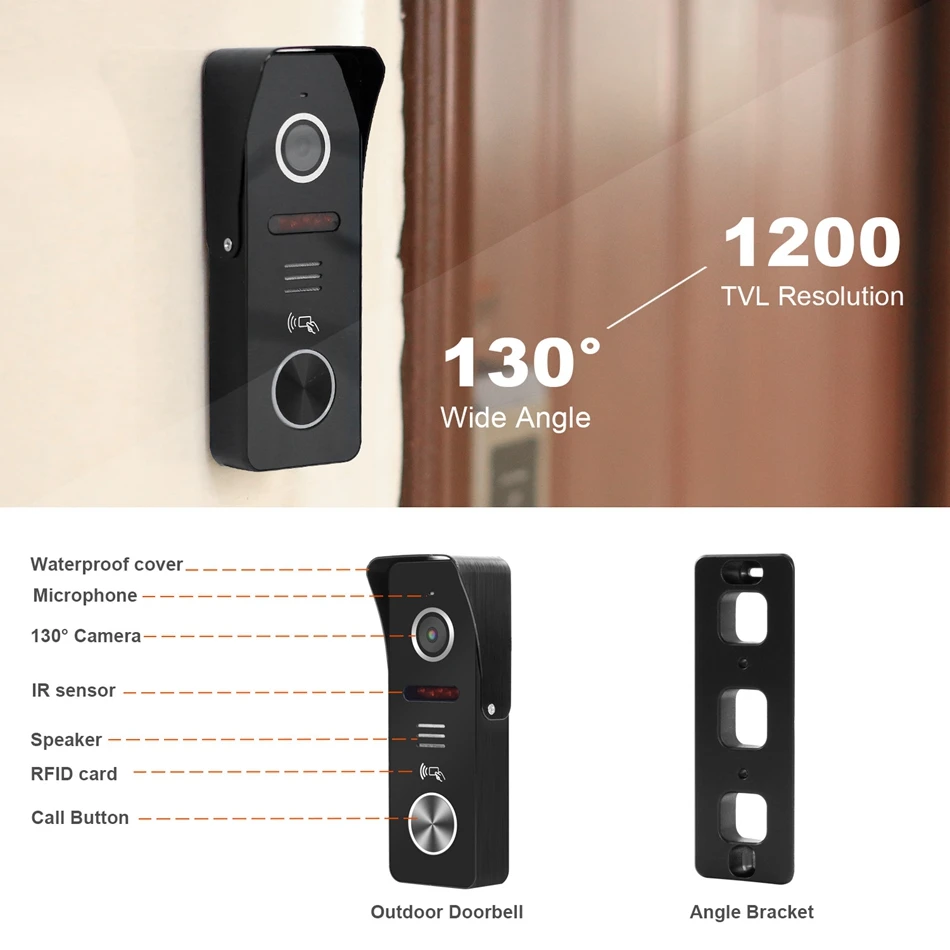 HomeFong 7 inch Video Door phone System Support Motion Detect Recording 130° Doorbell Camera for ho