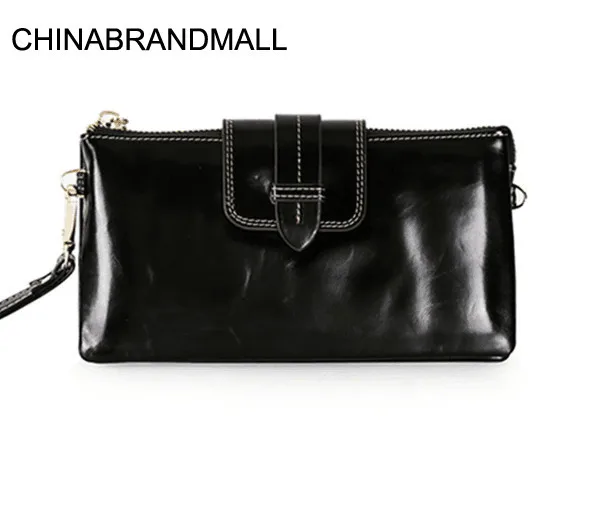 

Genuine leather women long purse with chain wrist clutch high quality