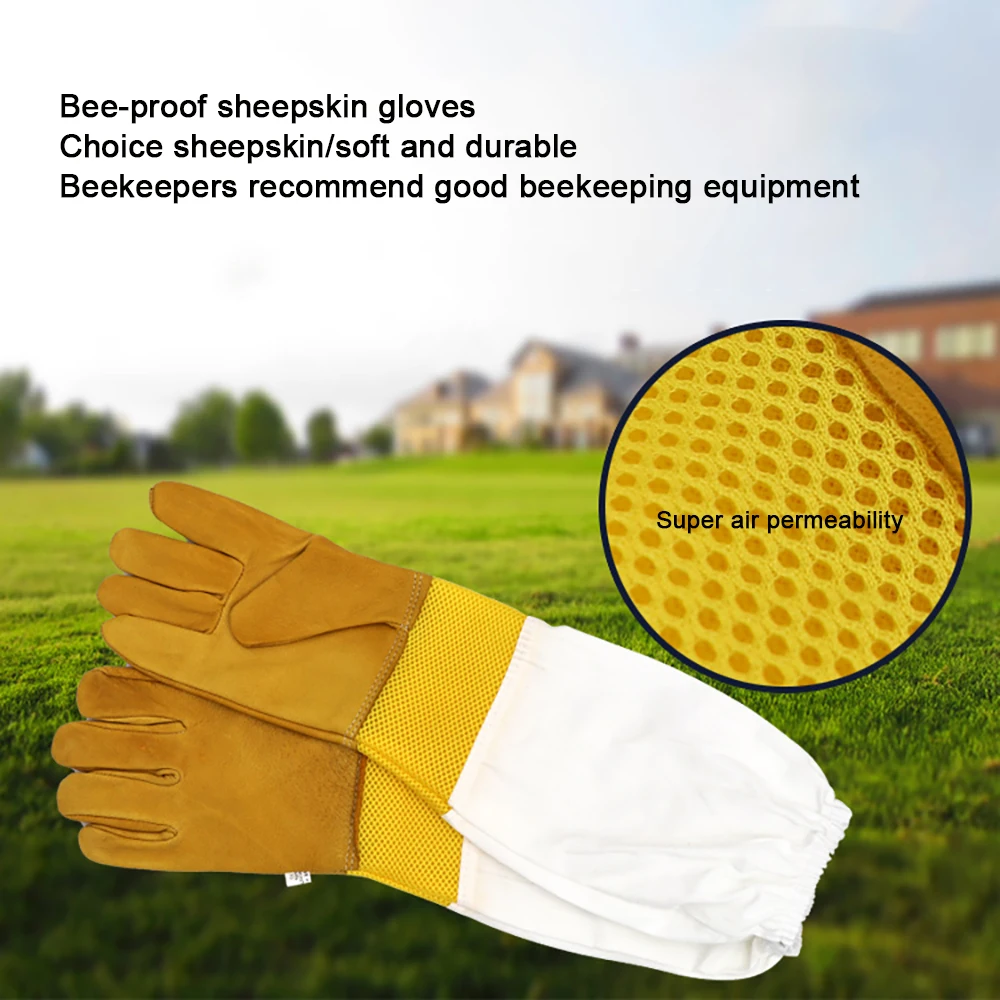 

Beekeeping Gloves Protective Sheepskin Netted Mesh Gloves Goatskin Vented Beekeeper Anti-bee Long Sleeves bee keeping equipment