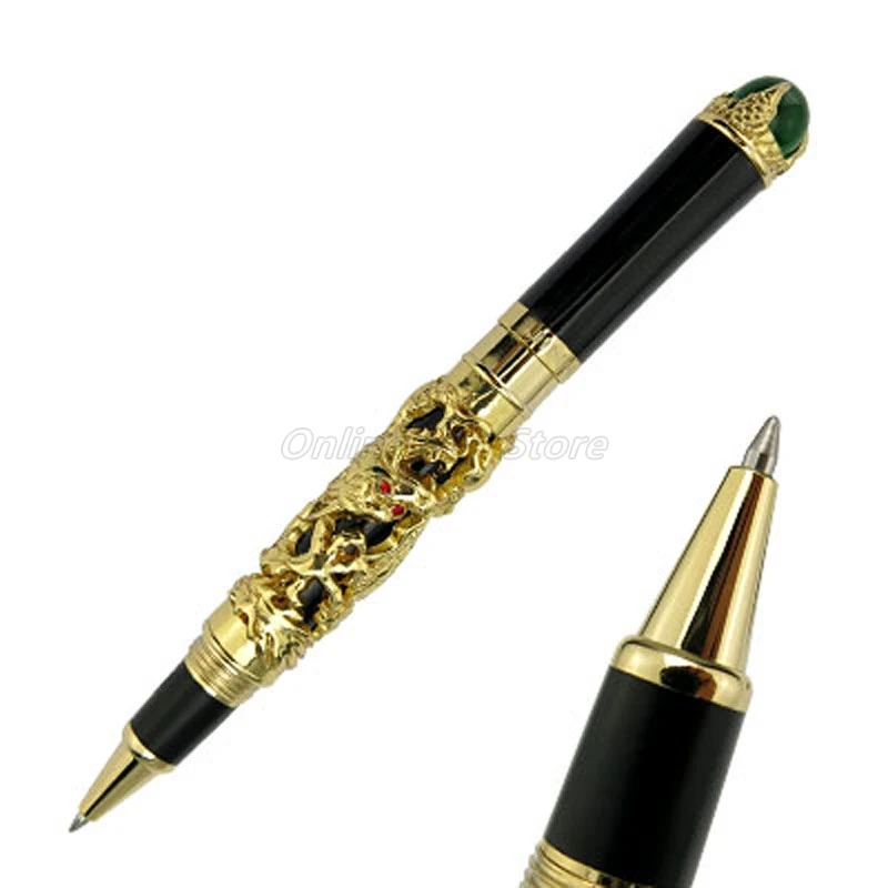 Jinhao Brilliant Golden Ancient Dragon King Pearl Carving Embossing Roller Ball Pen Professional Office Stationery Writing