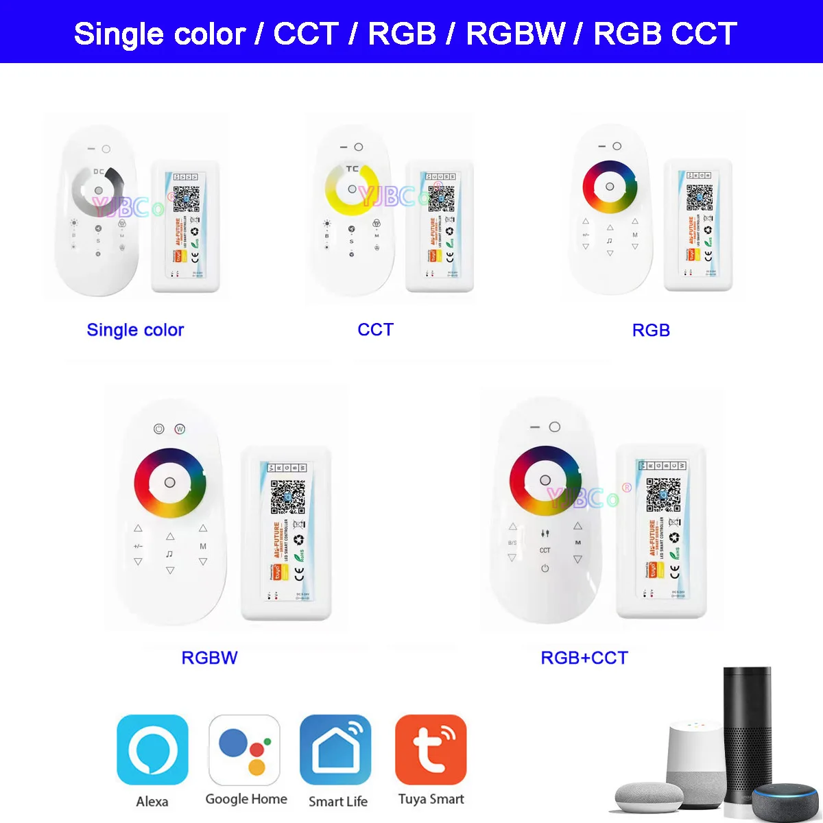 Tuya 2.4G Wifi LED Controller Alexa Google Home Voice 5V-24V 12V Single color/CCT/RGB/RGBW/RGBCCT LED Strip Remote dimmer switch