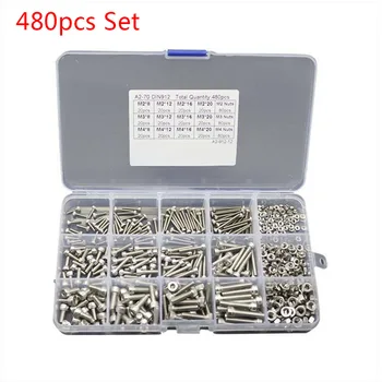

480pcs/Set M2 M3 M4 304 Stainless Steel Hex Socket Head Cap Screws Nut Fastener Kit + Box M1.5 M2.5 M3 Spanner