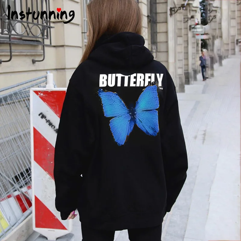 

Instunning Women Hoodie Sweatshirt Letter Butterfly Print Cotton Autumn Winter Loose Hoodies Casual Streetwear Itself Casual New