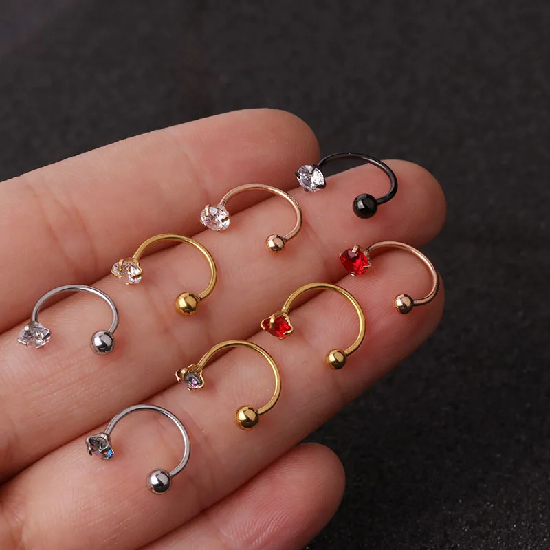 Piercing Jewelry Body Piercing Earrings Ear Piercing Jewelry Ear Studs Metal Jewelry Hoop Earrings Body Piercing Jewelry Body Jewelry 1pc 6/8mm Stainless Steel Zircon Cz Hoop Tragus Cartilage Helix Stud Earring Conch Rook Daith Lobe Ear Screw Piercing