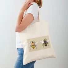 

2021 Women Shopper Tote Bag Funny Bumblebee Harajuku foldable shopping Canvas Tote Bag teacher shoulder handbag