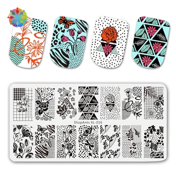 

SHOPANTS 6*12cm Rectangle Plate Nail Stamping Plates Leaf Flowers Butterfly Nail Art Stamp Templates Stencils