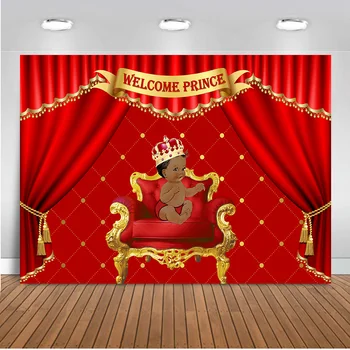 

Welcome to Baby Shower Party Photography Backdrops for Theme Little Prince Gender Reveal Photo Background Red Curtain