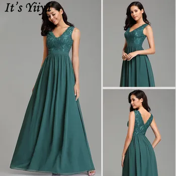 

It's Yiiya Evening Dress V-Neck Sleeveless Plus Size A-Line Formal Dresses Evening Gown Crepe Zipper Evening Dress 2020 D009