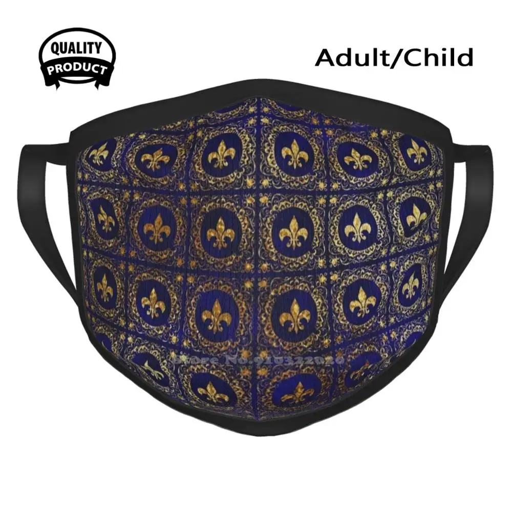 

Blue And Gold Pattern Face Mask Designer Black Breathable Reusable Mouth Mask Blue And Gold Pattern Mouth Covering