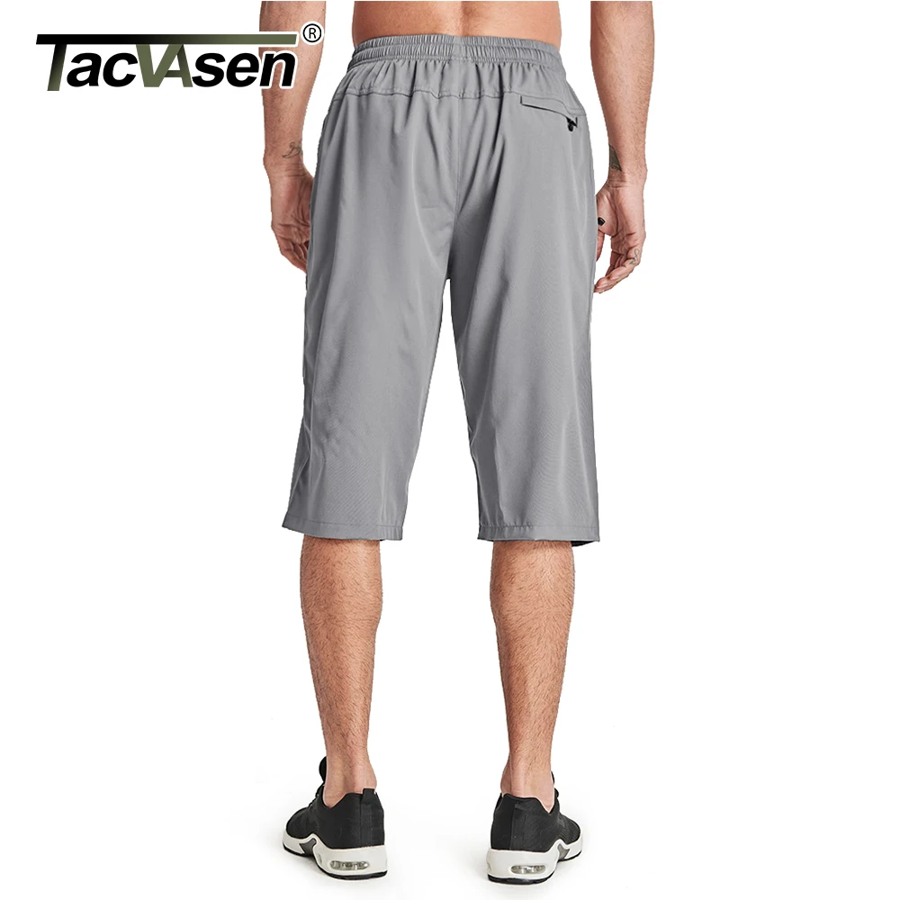 TACVASEN Men's 3/4 Long Pants Running Sports Capri Shorts Outdoor Walking Hiking Shorts Nylon Casual Below Knee Trousers Males 5