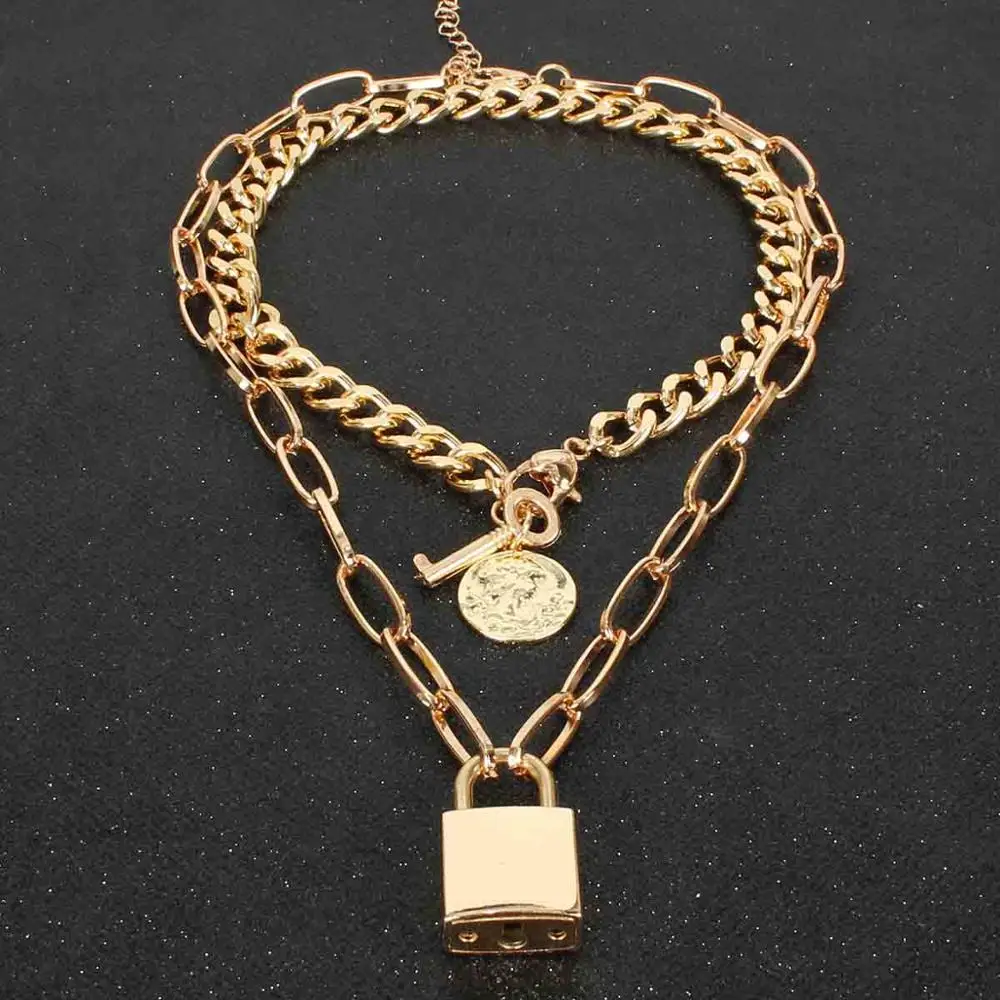 Готическое многослойное ожерелье-чокер с замком для ключей, золотое ожерелье в стиле стимпанк, цепочка для монет, колье, лучшее ювелирное изделие для пары, подарок