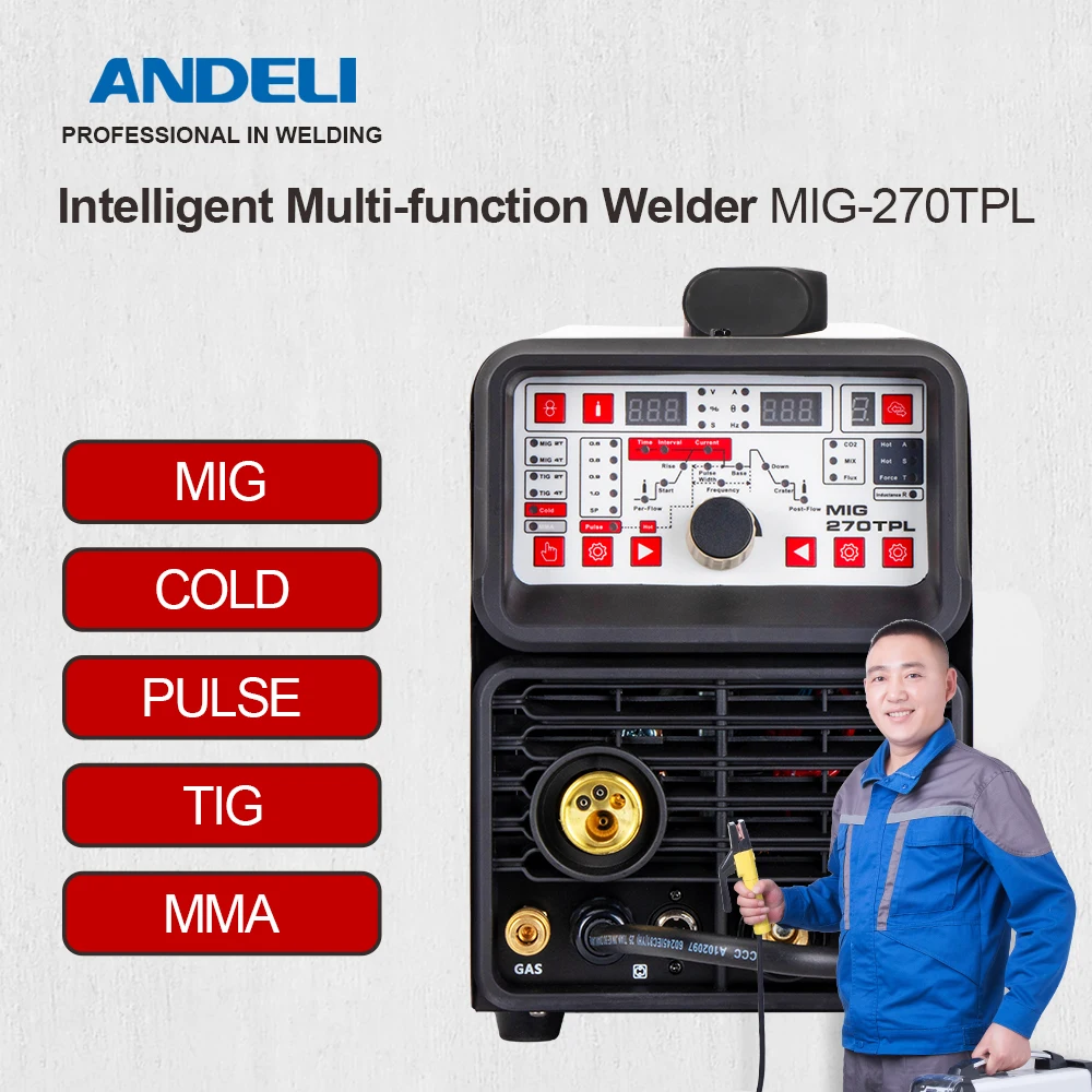 ANDELI máquina de soldadura MIG MIG-270TPL 220V MIG/MAG/TIG/MMA/pulso frío/4 en 1 máquina de soldadura TIG soldador MIG soldador TIG DC TIG