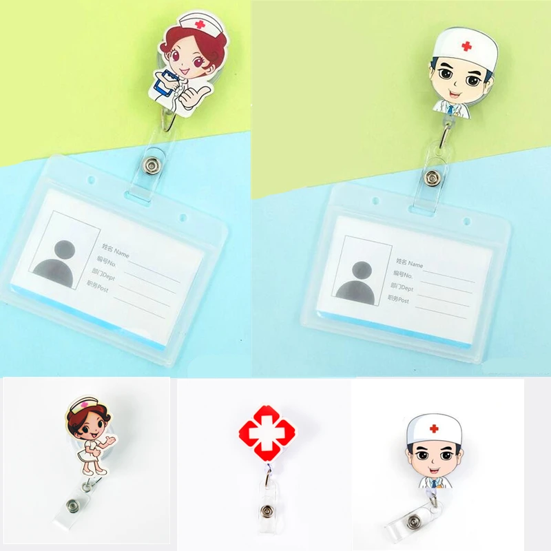 

1Pc Horizontal Style Plastic Business School Office Work Nurse Card Badge Holder with Cartoon Animal Retractable Badge Reel