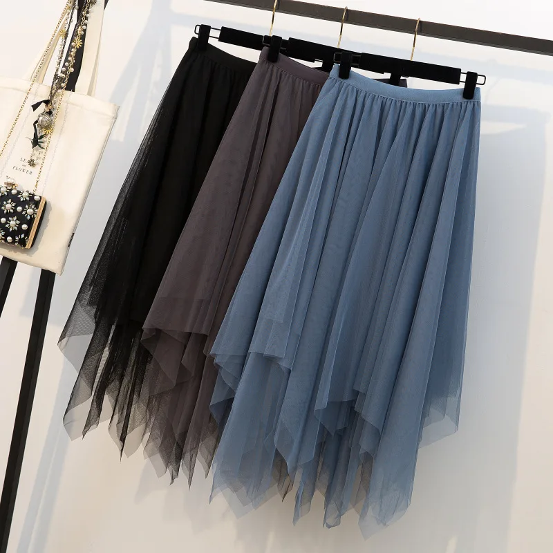 

Large Size Dress Fat Mm Spring Clothing High-waisted Irregular Mesh Skirt Chubby Slimming Versatile Skirt Mid-length