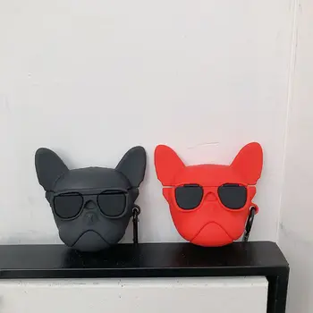 

Dog in Glasses Pattern Soft Silicone Protective Case Shockproof Cover Skin Protector with Carabiner for Airpods 1/2 Charging Box