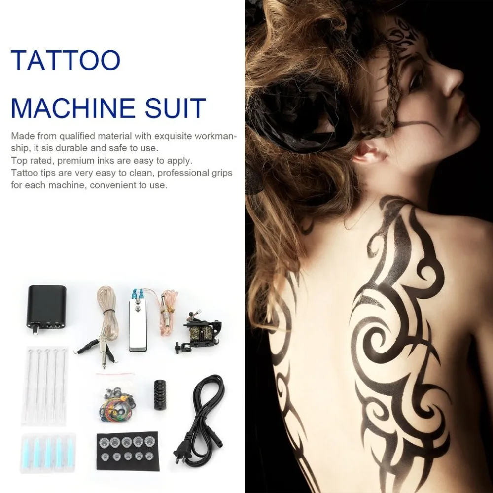 

Tattoo Complete Beginner Tattoo Kit Pro Machine Inks Power Supply Needle Grips Tips Tatto BODY beauty Accessories Basic Set