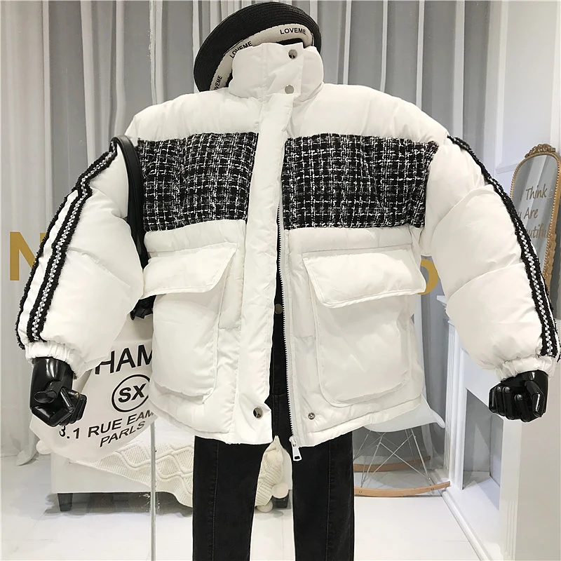 

Korean Style Women Women's Jackets and Parkas Zipper Wide-waisted Patchwork Thick Casual Chaquetas Mujer Invierno 2019