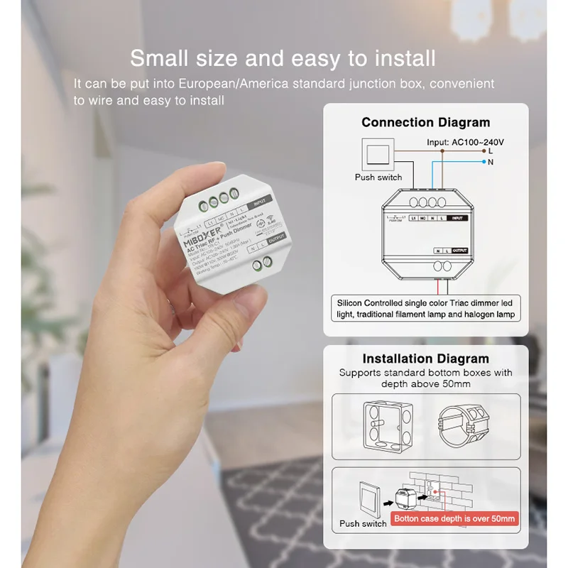 Miboxer TRI-C1 AC Triac RF Диммер переключатель AC110V 220V 2 4 GHz беспроводной пульт