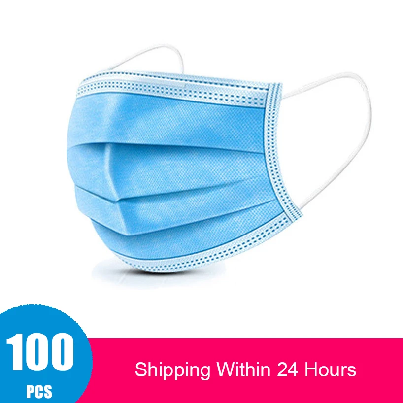 

100PCS Disposable Mask Protective Respirator 3-Layer Non-woven Face Mouth Anti PM2.5 Dust-Proof Safety Masks