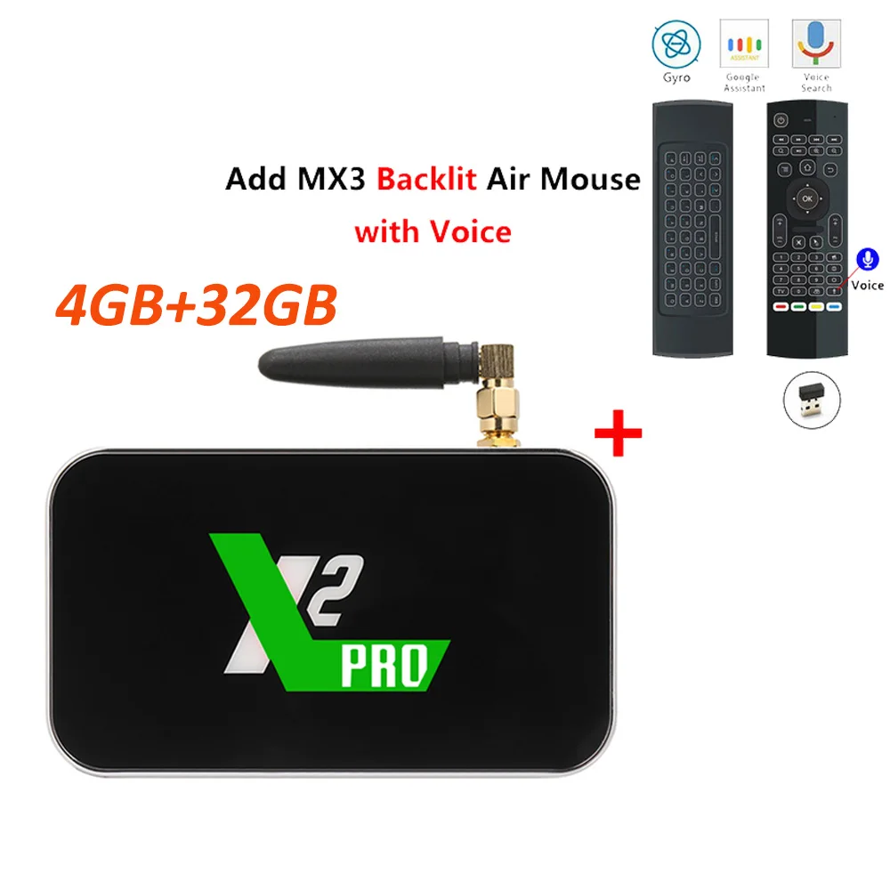 X2 Pro cube Android 9,0 Smart Tv Box 2,4G/5G wifi Amlogic S905X2 LAN 1000M Bluetooth 4,0 4 ГБ 32 ГБ телеприставка 4K HD медиаплеер - Цвет: x2 pro add mx3l mic